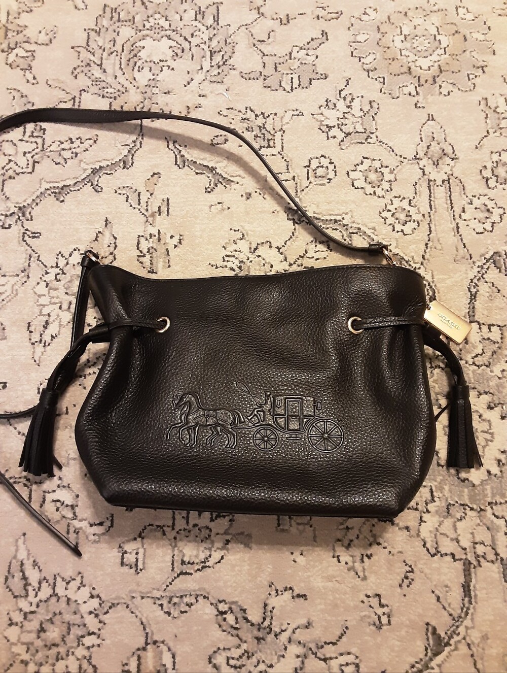 Coach Black Embossed Carriage Crossbody
